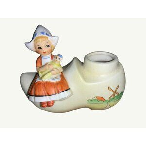 Dutch Girl  on Shoe Taper Candle holder Toothpick Holder Small planter